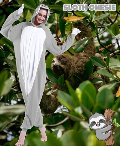 زي الكسل الرمادي من كيدوكسو، بيجامة حيوان الكسلان اللطيفة، أزياء الكسلان اللطيفة للهالوين، أزياء الكريسماس للنساء والرجال، رمادي in Kuwait