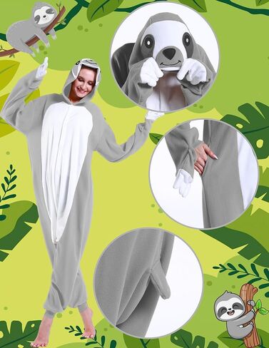 زي الكسل الرمادي من كيدوكسو، بيجامة حيوان الكسلان اللطيفة، أزياء الكسلان اللطيفة للهالوين، أزياء الكريسماس للنساء والرجال، رمادي in Kuwait