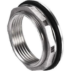 uxcell Bulkhead Fitting, G1-1/2 Female 2.01" Male, Tube Adaptor Hose Fitting, with Silicone Gasket, for Water Tanks, Stainless Steel, Silver Tone
