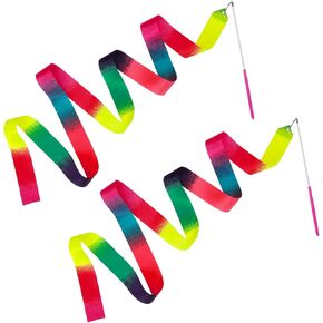 2 Pcs Dance Ribbons for Kids 78 Inch Sparkling Dance Ribbon Streamer Gymnastics Ribbon with Wand Twirling Dancing Ribbons Rhythmic Long Ribbon Streamers for Girls Adults