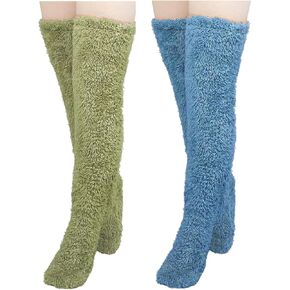 Rungion 2 pairs Furry Leg Warmers for Women Men Warm Fuzzy Plush Over Knee Stockings Soft Long Tight High Socks Leg Cover