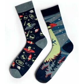 Alien Mismatched Socks - Unisex Cotton Socks for Men/Women UFO Design Gift Idea