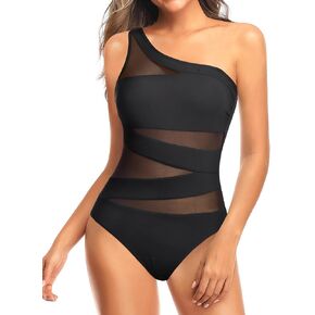 Tempt Me Women One Piece Swimsuit One Shoulder Bathing Suits Cutout Mesh Sexy Swimwear