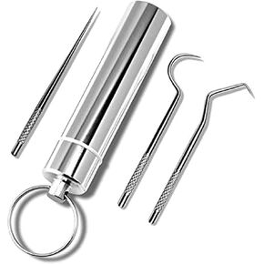 Stainless Steel Metal Toothpicks 3 Packs Teeth Cleaning Tools Set Consists of 1 Straight and 2 Elbow Toothpicks Food-grade Toothpicks for Father Father's Day