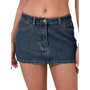 Milumia Women's Denim Mini Skirt Y2k Trendy Low Waisted Straight Hem Short Jean Skirts