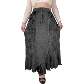 Agan Traders Women's Long Rayon Velvet High Waistband Boho Vintage Embroidered Maxi Skirt Regular Plus Size 2X 3X