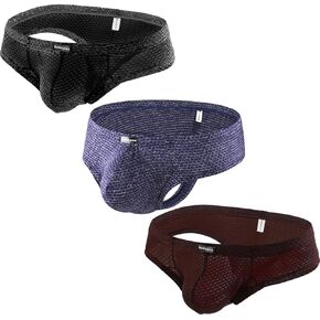 Hanhepee Men's Mini Cheek Thong Breathable Under Panties Boxer Briefs Silky Sexy String Thong Undie