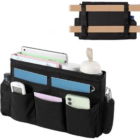 WOMACO Bedside Storage Organizer, Bunk Loft Bed Side Caddy with Adjustable Strap Buckles, College Dorm Bed Hanging Basket for Dorm, Bunk, Loft, Hospital Bed (Light Mica Gray, Medium)