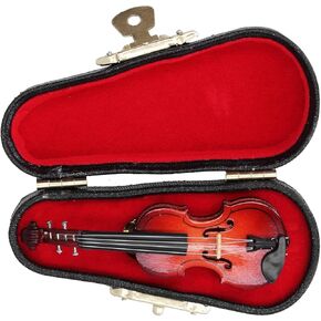 Violin Pin, 2.8in Wooden Violin Brooch Musical Instrument Model Lapel Pin with Case Musical Gift Dress Ornament Accessories