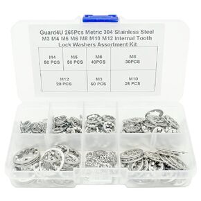 265Pcs Metric 304 Stainless Steel M3 M4 M5 M6 M8 M10 M12 Internal Tooth Lock Washers Assortment Kit