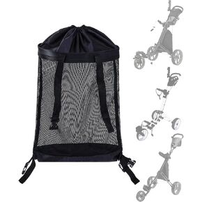 Big Teeth Golf Push Cart Accessories, Golf Push-Pull Cart Backside Extension Storage Bag, Black Net Mesh Caddy Organizer Adjustable