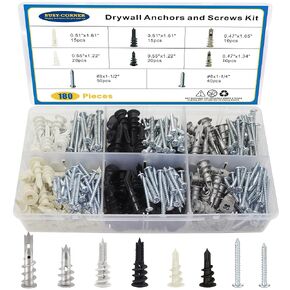 Drywall Anchors and Screws Kit, 180 PCS Self Drilling Wall Anchors and Screws for Drywall,Sheetrock,Hollow Door,Plaster Wall - Zinc Metal & Nylon Plastic Assortment, No Pilot Hole Required