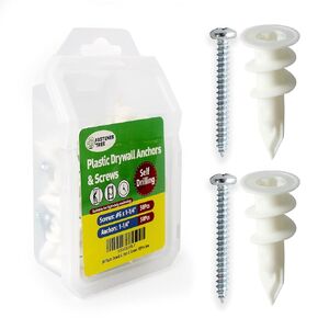 #8 Drywall Anchors Self Drilling, 100Pcs Plastic Hollow Wall Anchors with Screws for Hanging and Mounting