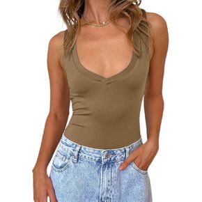 AGECODE Women's Sexy V Neck Bodysuit Sleeveless Slim Fit Going Out Tank Top T Shirts
