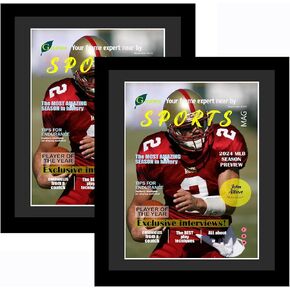Goldfinch 2 Packs Sports Magazine Frames Displays Magazines Measuring 8 x 10.5 inches with Black Core Matting,Suitable for 1994-Current Collector's Edition Sports Magazines with Installed Hangers