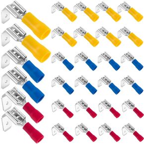 PAGOW 30 Pcs Piggyback Spade Connectors, 22-10 AWG 1/4" Quick Disconnect Piggyback Spade Assortment Kit, Female/Male Wire Cable Crimp Terminals