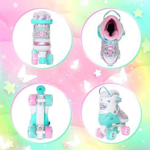 Nattork Kids Roller Skates for Girls Boys Kids, 4 Sizes Adjustable Quad Skates Butterfly and Flower with All Light up Wheels - Birthday Gift for Indoor Outdoor Sports in Saudi Arabia