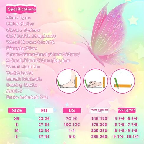 Nattork Kids Roller Skates for Girls Boys Kids, 4 Sizes Adjustable Quad Skates Butterfly and Flower with All Light up Wheels - Birthday Gift for Indoor Outdoor Sports in Saudi Arabia