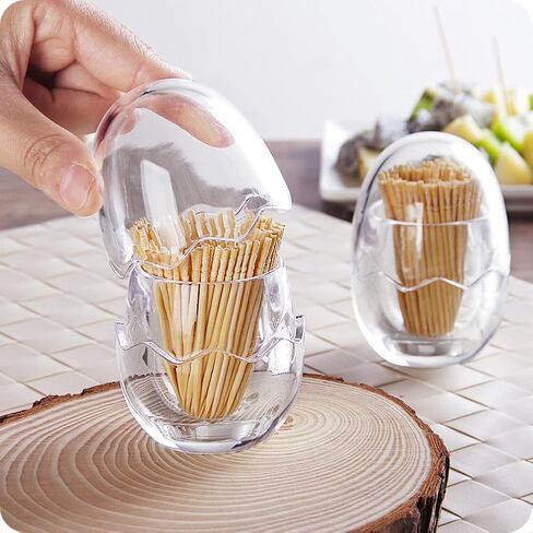 2 Pcs Acrylic Toothpick Box with Lid Portable Egg Shape Toothpick Dispenser Clear Toothpick Holder Organizer Decorative Toothpick Jar Fruit Picks Container for Home Restaurant Hotel in Saudi Arabia