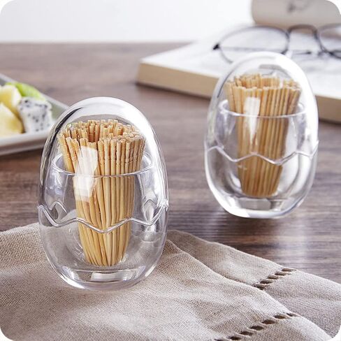 2 Pcs Acrylic Toothpick Box with Lid Portable Egg Shape Toothpick Dispenser Clear Toothpick Holder Organizer Decorative Toothpick Jar Fruit Picks Container for Home Restaurant Hotel in Saudi Arabia