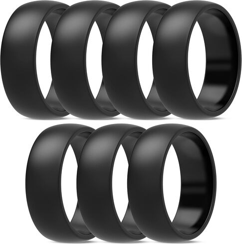 ThunderFit Mens Silicone Rings Wedding Bands - 7 Rings / 4 Rings / 1 Ring - Classic & Striped Style - 8.7 mm Wide - 2.5mm Thick in Saudi Arabia