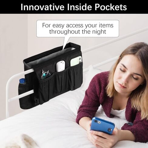 WOMACO Bedside Storage Organizer, Bunk Loft Bed Side Caddy with Adjustable Strap Buckles, College Dorm Bed Hanging Basket for Dorm, Bunk, Loft, Hospital Bed (Light Mica Gray, Medium) in Saudi Arabia