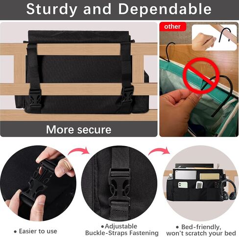 WOMACO Bedside Storage Organizer, Bunk Loft Bed Side Caddy with Adjustable Strap Buckles, College Dorm Bed Hanging Basket for Dorm, Bunk, Loft, Hospital Bed (Light Mica Gray, Medium) in Saudi Arabia