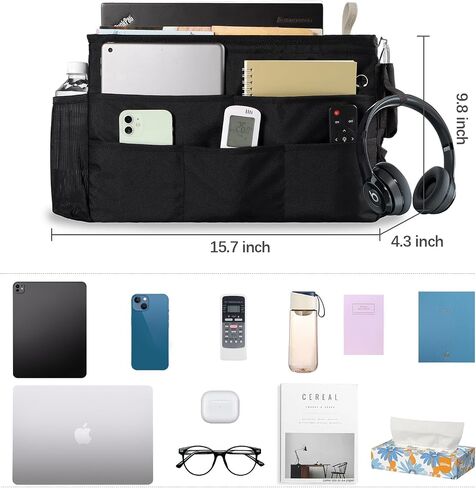 WOMACO Bedside Storage Organizer, Bunk Loft Bed Side Caddy with Adjustable Strap Buckles, College Dorm Bed Hanging Basket for Dorm, Bunk, Loft, Hospital Bed (Light Mica Gray, Medium) in Saudi Arabia