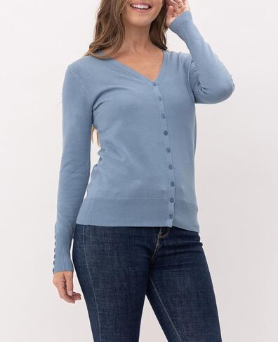 سترة صوفية كلاسيكية للنساء من COMFY WORLD برقبة على شكل حرف V وأزرار لأعلى، نسيج ناعم وأكمام طويلة مع أطراف أكمام بأزرار (S-XL) in Kuwait