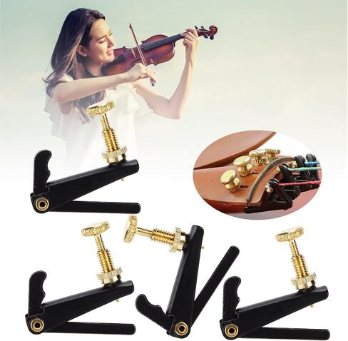 4Pcs Violin Fine Tuners Metal Violin String Violin Fine Tuner Screw Adjuster Replacement Musical Accessories for 3/4 4/4 Violins(Black) in Saudi Arabia