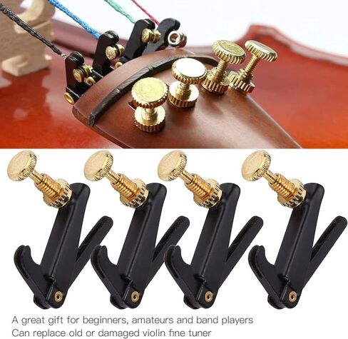 4Pcs Violin Fine Tuners Metal Violin String Violin Fine Tuner Screw Adjuster Replacement Musical Accessories for 3/4 4/4 Violins(Black) in Saudi Arabia