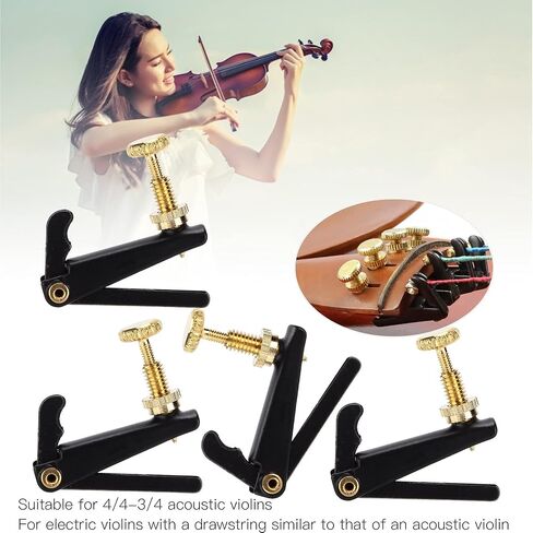 4Pcs Violin Fine Tuners Metal Violin String Violin Fine Tuner Screw Adjuster Replacement Musical Accessories for 3/4 4/4 Violins(Black) in Saudi Arabia