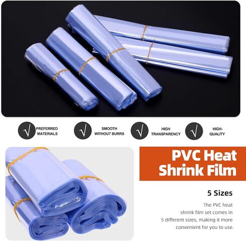 Tanstic 400Pcs PVC Shrink Wrap Bags Set, 5 Sizes Clear PVC Heat Shrink Wrap Bags Heat Shrink Bags for Soap, Small Gifts, Candles, Homemade DIY Projects in Saudi Arabia