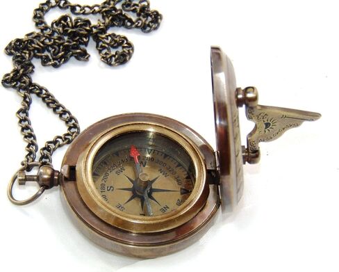 Handmade Brass Sundial Compass with Chain for Traveler Inspirational Adventurer Wedding Baptism Gift Nautical Small Compass. in Saudi Arabia