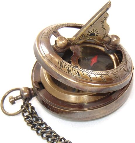 Handmade Brass Sundial Compass with Chain for Traveler Inspirational Adventurer Wedding Baptism Gift Nautical Small Compass. in Saudi Arabia