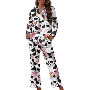 Womens Pajamas Set Long Sleeve Sleepwear Soft Button Down Loungewear 2 Piece Pjs