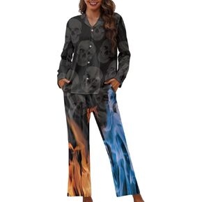 Womens Pajamas Set Long Sleeve Sleepwear Soft Button Down Loungewear 2 Piece Pjs in Kuwait
