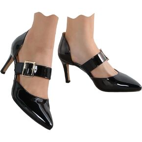 MAIERNISI JESSI Unisex Men's Women's Closed Pointed Toe Heels Buckle Strap D'Orsay Kitten Heel Dressy Pumps