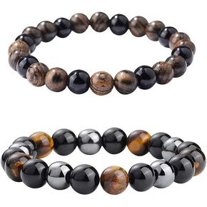 SUMMER LOVE Triple Protection Bracelet Hematite Black Agate Tiger'S Eye Stone Bracelets And Sandalwood Beads Set Bring Luck And Prosperity for You