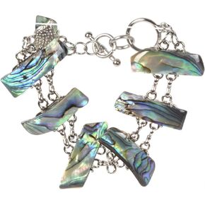 Justinstones Abalone Shell Rainbow Wide Bangle Bracelet Beaded Oval Sticks Beads Strand 6.5 Inch