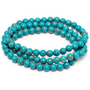 Gem Stone King 6MM Stunning Round Blue Simulated Turquoise Bead Stretchy Bracelet/Necklace