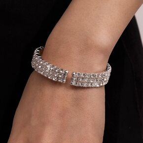 Chargances Elegant Rhinestone Stretch Cuff Bracelet for Women Sparkly Clear Crystal Tennis Wedding Bracelet Bridal Stackable Elastic Jewelry for Prom Party Dating