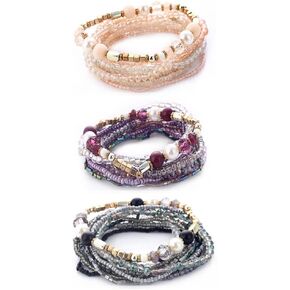 Fuqimanman2020 Bohemian Stackable Crystal Beaded Bracelets Set for Women Girls Boho Handmade Multicolor Beaded Charms Stretch Bracelets Jewelry