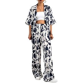 ملابس نسائية صيفية غير رسمية مكونة من قطعتين، قمصان بأكمام قصيرة وأزرار سفلية وسراويل عالية الخصر، مجموعات ملابس الشارع للإجازات in Kuwait