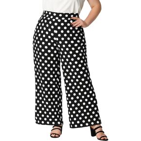 Agnes Orinda Plus Size Women's Palazzo Pants Stretchy High Waist Polka Dots Casual Wide Leg Pants Summer