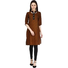 Ramkudi Indian Women's Printed Cotton Kurti Brown Top