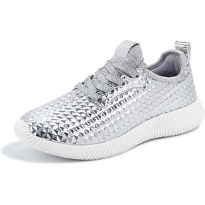LUCKY STEP Women's Metallic Fashion Sneaker Leatherette Studded Jogger Lightweight Casual Walking Shoes