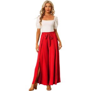Allegra K Women's High Slit Hem High Waist Casual Wide Leg Long Palazzo Pants