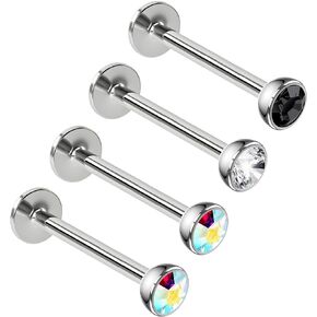 4pcs 16g 12mm Crystal Labret Stud Lip Ring Snake Bite Conch Forward Helix Monroe Tragus Dahlia Marilyn 1/2