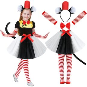 6 Pcs Tulle Tutu Skirt Set for Girls Women with Headband, Striped High Socks and Arm Warmer Gloves (Red, Blue)
